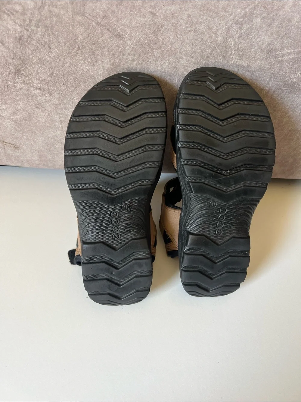 Ecco Tan and Black Adjustable Leather Sport Sandals